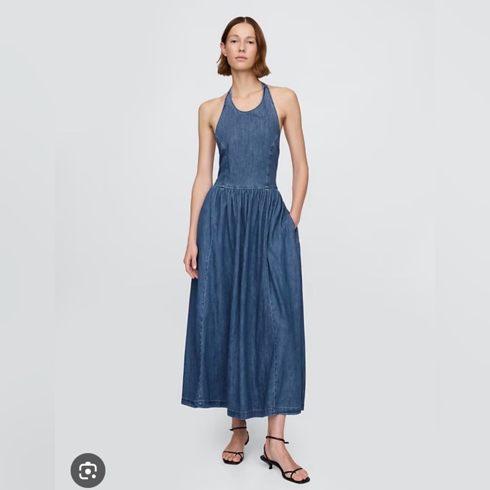 NWT- Gap Denim Tie-Back Halter Maxi Dress